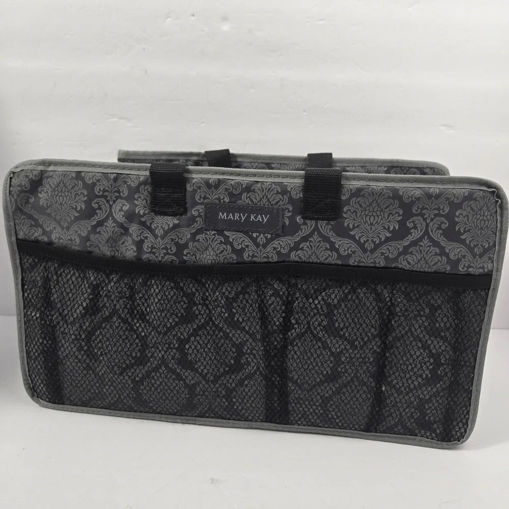 Mary Kay Utility Tote Bag Grey Damask Consultant Organizer Mesh Pockets Caddy